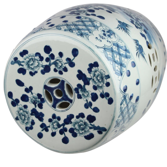 Blue & White Flower and Bird Garden Stool