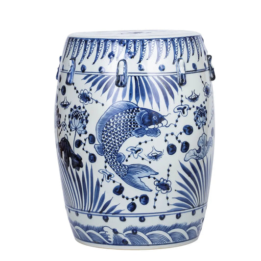 Blue and White Fish Garden Stool