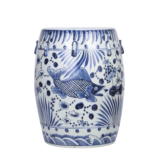 Blue and White Fish Garden Stool